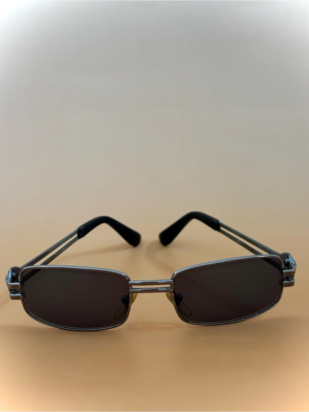 Vintage Versace Men's Rectangular Sunglasses - grey blue Lenses, Silver Frame